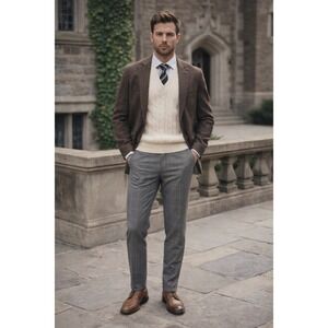 H&M Pants Mens 29 Gray Slim Fit Windowpane Preppy Office Tailored Slacks Church